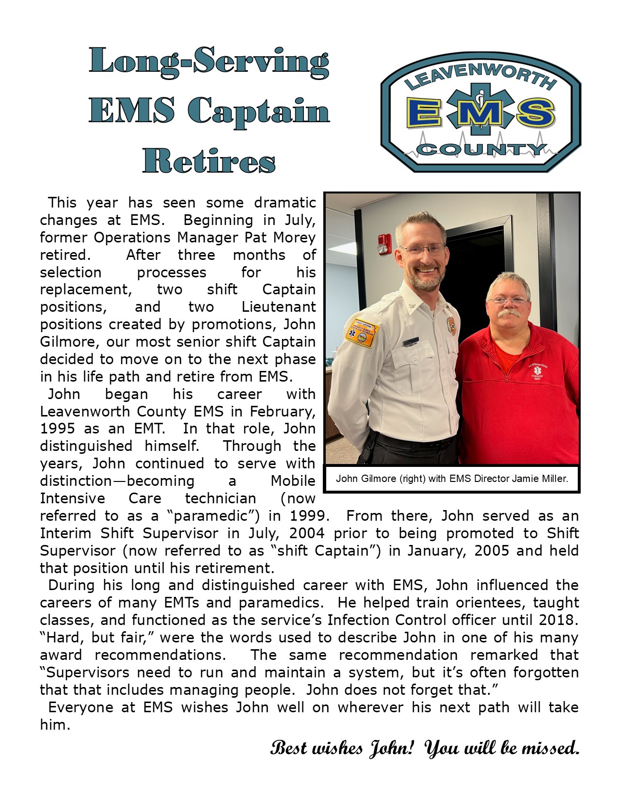 EMS Captain Retiring Gilmore